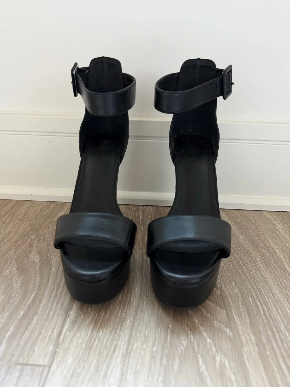Black Platform Ankle-Strap High Heel Sandals